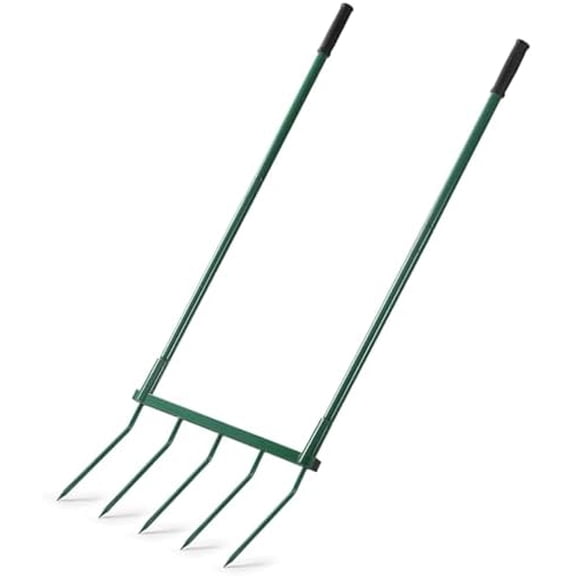 Broadfork Garden Tool with Steel Handle Heavy Duty Five Tines Broad Fork for Gardening Loosening and Aerating Soil, U-Shaped Design Hand Tiller, Compost Turner and Aerator$$Garden & Patio