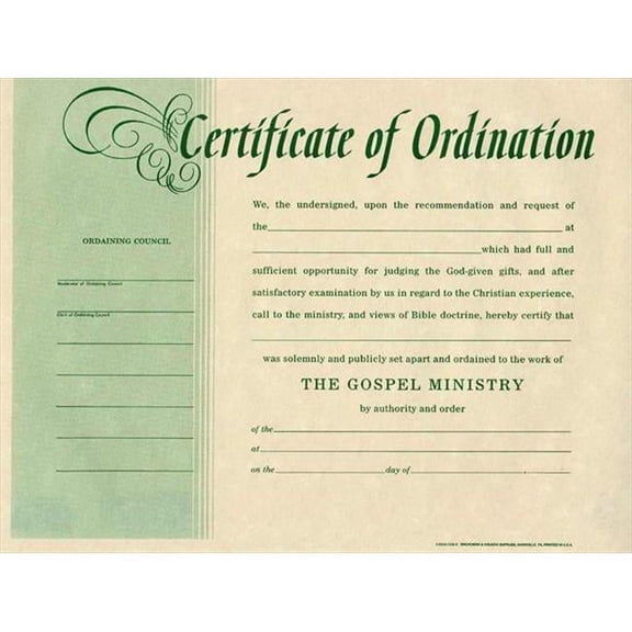 Broadman Holman Certificate Ordination Minister Parchment
