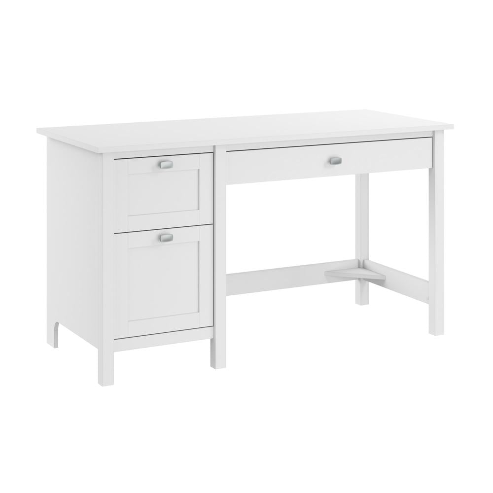 Pure White Transitional Wood Desk with Drawers and Keyboard Tray