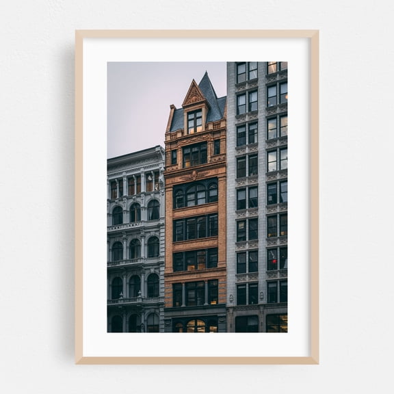 Broadway Architectural - Manhattan New York Photography Architecture City Vintage Art Deco Street Photography Oak Framed Wall Art Print 5 x 7 inches