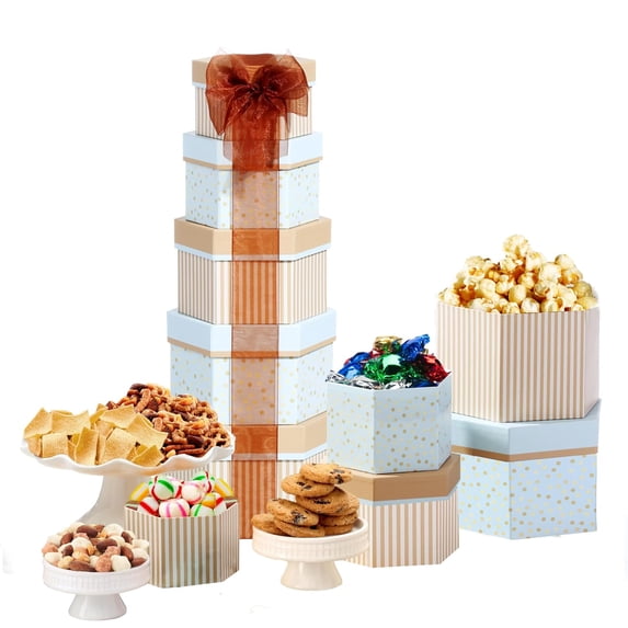 Broadway Basketeers Celebration Gift Tower with Sweets, Nuts and Chocolates