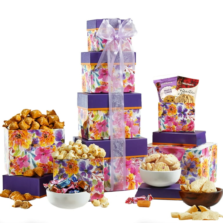Broadway Basketeers 4 Box Chocolate Food Gift Basket Tower Snack 
