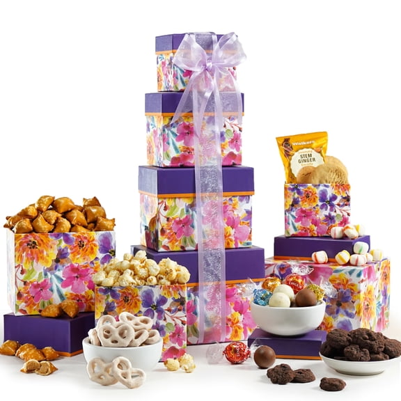 Broadway Basketeers Easter Gift Basket Tower Snack Gifts for Women, Men, Families, Birthday, Appreciation, Thank You, Get Well Soon Care Package