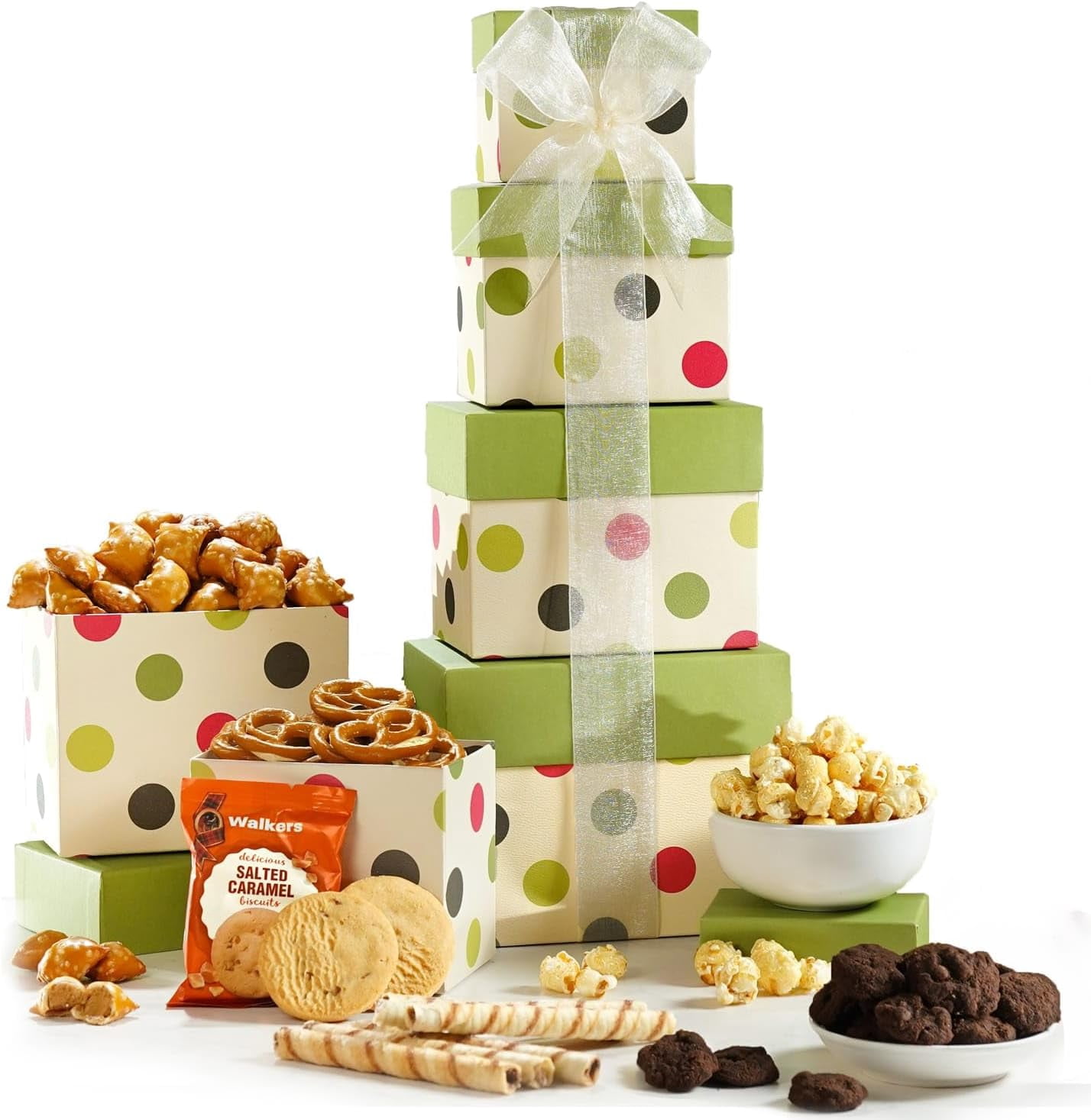 Broadway Basketeers Food Gift Basket Tower Snack Gifts for Women, Men, Families, College, Delivery for, Appreciation, Thank You, Birthday, Corporate, Get Well S