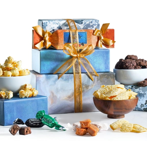 Broadway Basketeers Food Gift Baskets With Chocolate Cookies, Popcorn & Candies - Birthday, Thank You, Sympathy Gifts Box