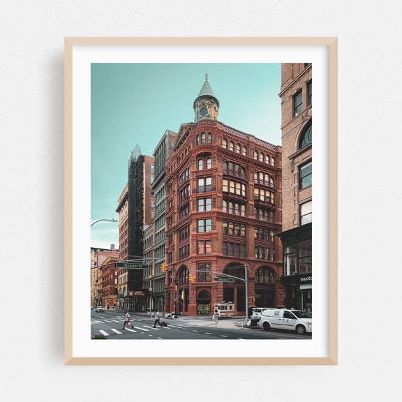 Broadway & Bleecker - Manhattan New York Photography Architecture Cityscape Street Photography Vintage City Travel Poster Oak Framed Wall Art Print 8 x 10 inches