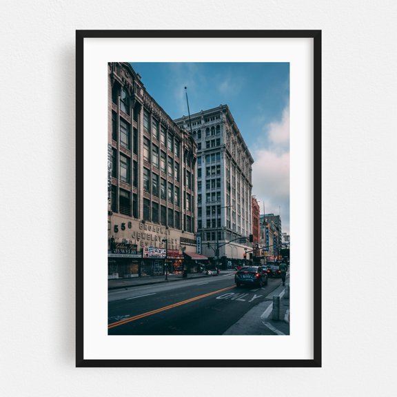 Broadway, DTLA 02 - Los Angeles California Photography Cityscape Architecture Street Photography Vintage City Black Framed Wall Art Print 5 x 7 inches