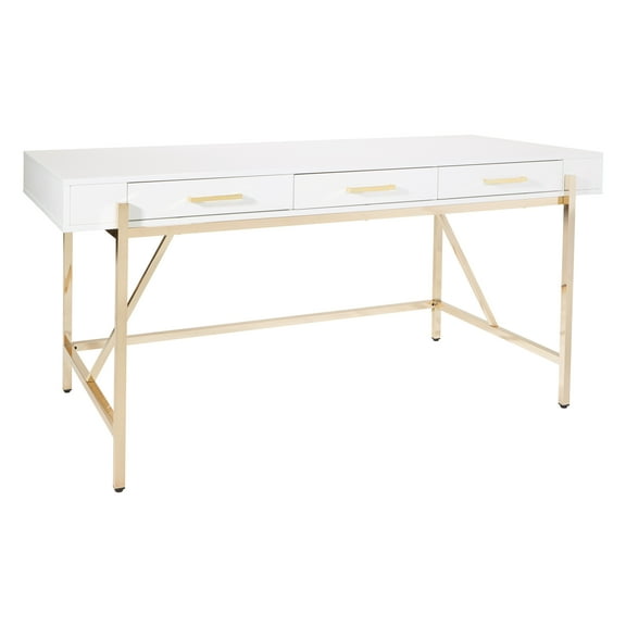 Broadway Desk with White Gloss and Gold Plated Finish