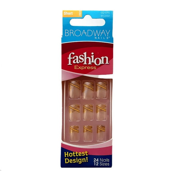 Broadway Fashion Express Artificial Nails, Nail Kit, 24 Short Nails, Gold French Design