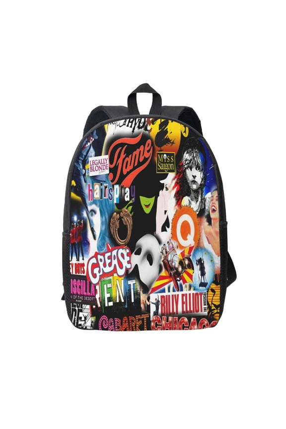 Broadway Musical Collage Backpack Simple Lightweight Backpack Fashion Travel Backpack Laptop Backpack 17 Inch