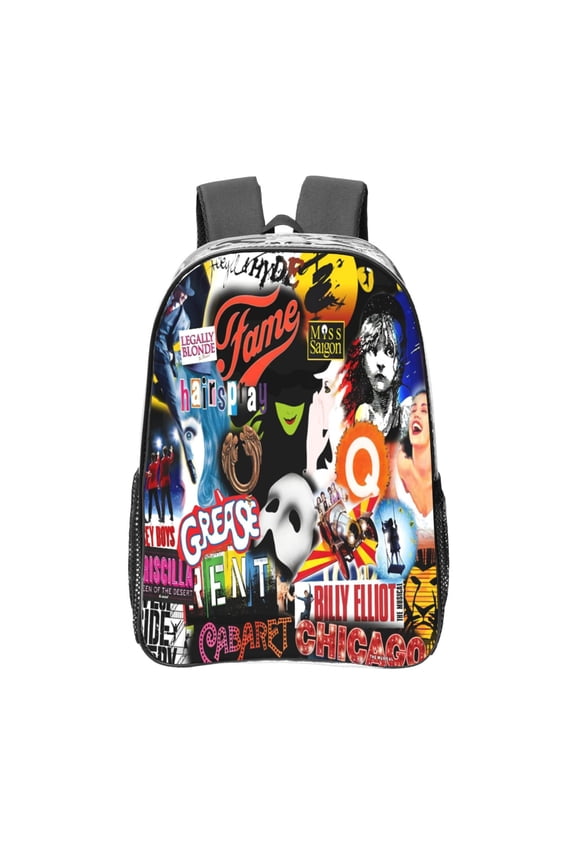 Broadway Musical Collage Transparent Backpack Fashion Travel Backpack Laptop Backpack 16ch