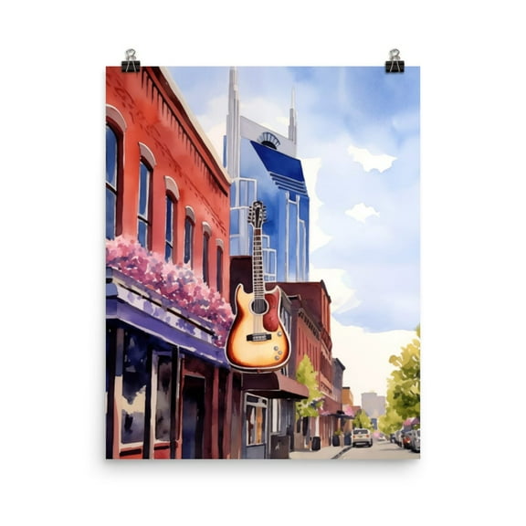 Broadway Nashville Print, Tennessee Wall Art, Colorful Cityscape Poster, Country Music Street Artwork, Us Travel Decor Home Decor #4073, Unframed Canvas Size 8x12