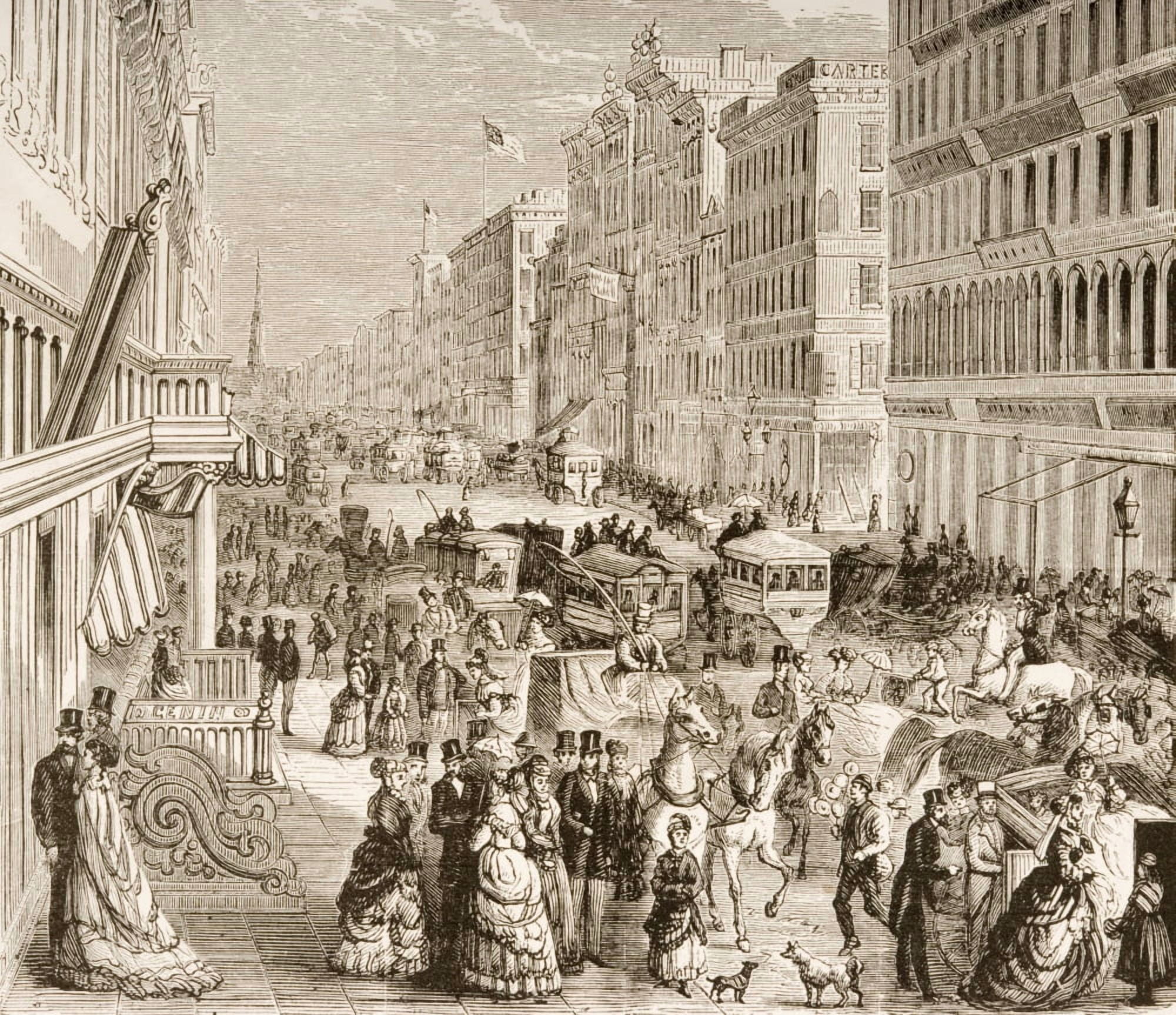 Broadway New York Looking North In 1870S From American Pictures Drawn With Pen And Pencil By Rev Samuel Manning Circa 1880 Canvas Art - Ken Welsh Design Pics (16 x 13)