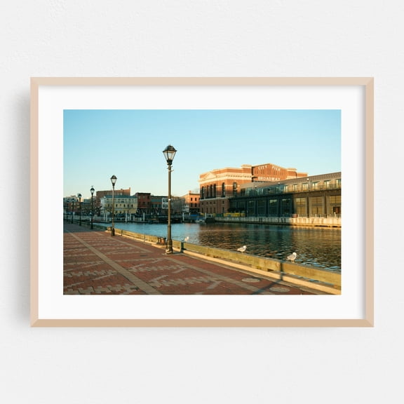 Broadway Pier, Baltimore - Baltimore Maryland Photography Harbor City Architecture Boardwalk Travel Poster Oak Framed Wall Art Print 5 x 7 inches