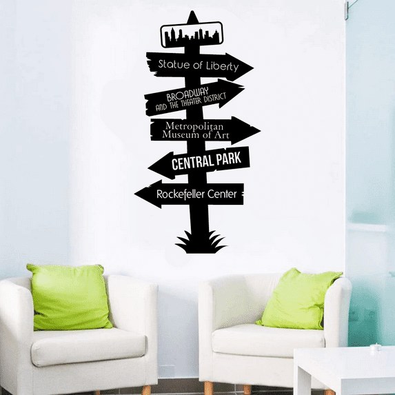 Broadway Statue of Liberty Central Park Rockefeller Center Metropolitan Museum of Art Pathway Signage Wall Sticker Art Decal Girls Boys Room Bedroom Living Room Home Room Decor Vinyl Size (40x16 inch)