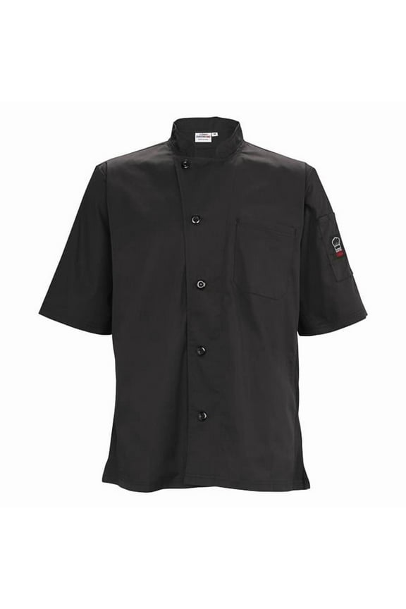 UNF-9KM, Unisex Medium Black Poly-Cotton Blend Short Sleeved Ventilated Chef Shirt, Commecial Kitchen Uniform Chef Shirt