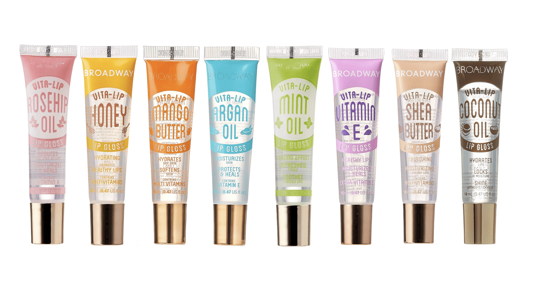 Broadway Vita Lip Gloss 8 Piece Rosehip Honey Mango Argan Mint