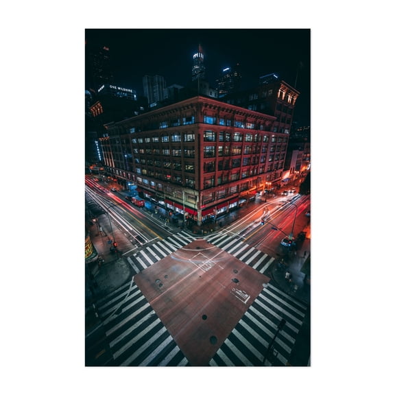 Broadway X 7th 01 - Los Angeles California Photography Cityscape Nightlife Street Photography Architecture Neon Sign Skyline Unframed Wall Art Print 4 x 6 inches