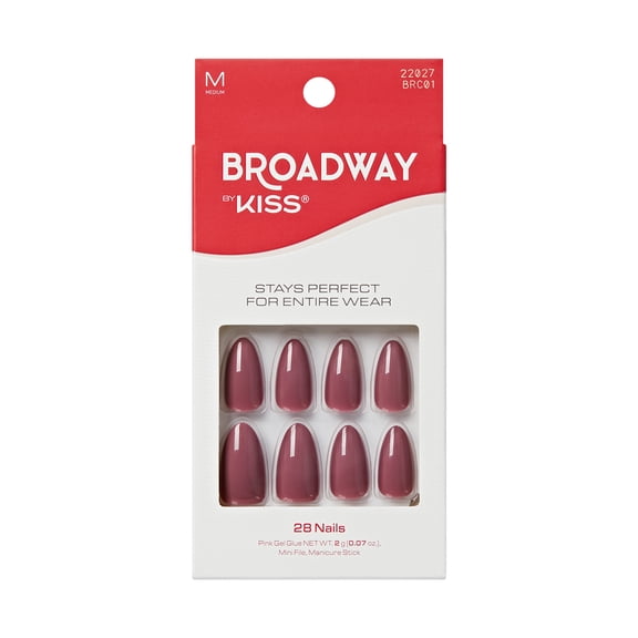 Broadway by KISS Color Press On Nails Almond, Ethereal Glow, Purple, Medium, 28 Count