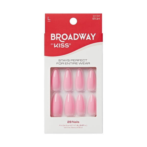 Broadway by KISS Color Press On Nails Almond, Gleam, Pink, Long, 28 Count
