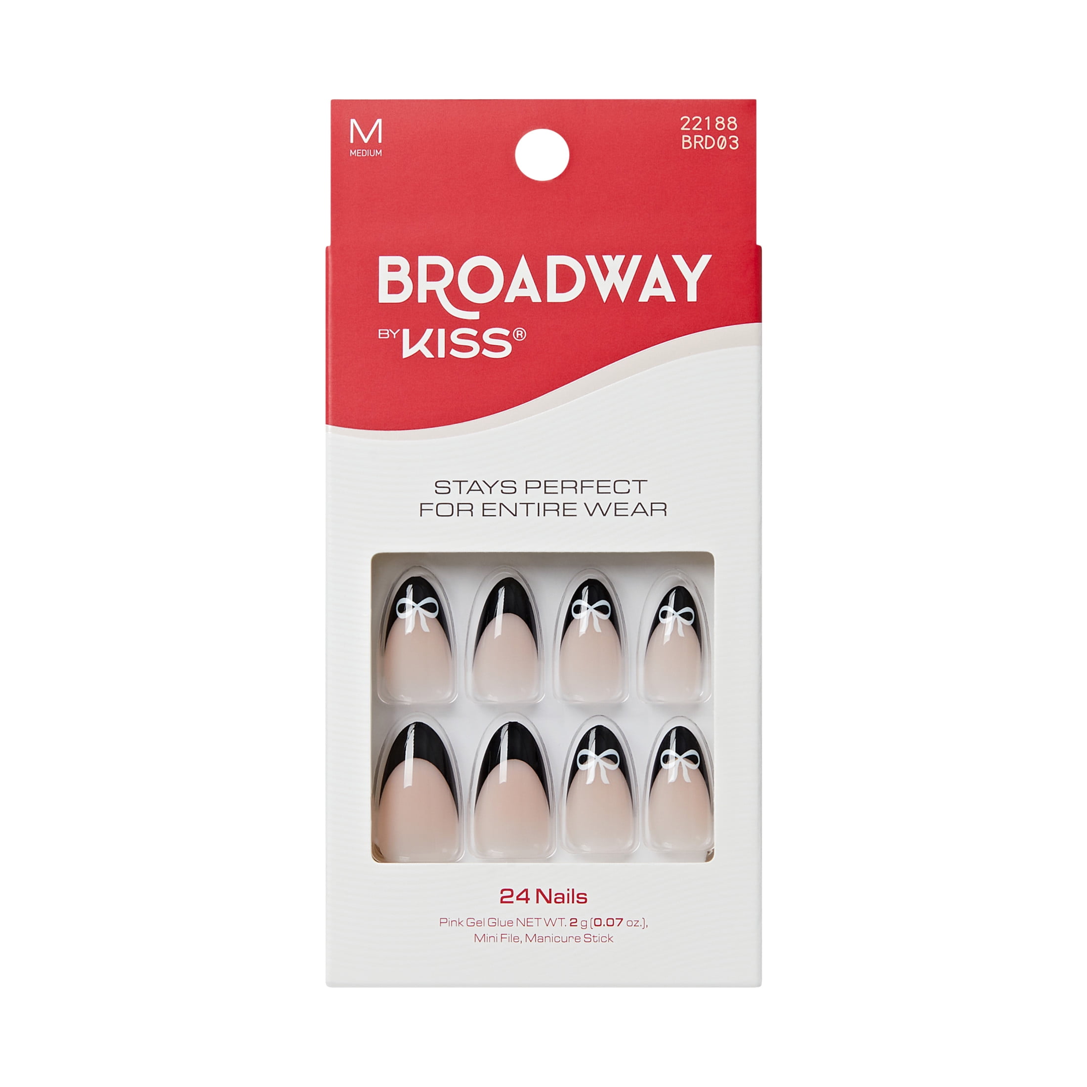 Broadway by Kiss Press On Nails Almond, ‘Me Shine’, White, Medium, 24 Count