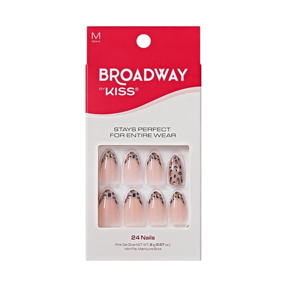 Broadway by Kiss Press On Nails Almond, Takedown, Brown, Medium, 24 Count