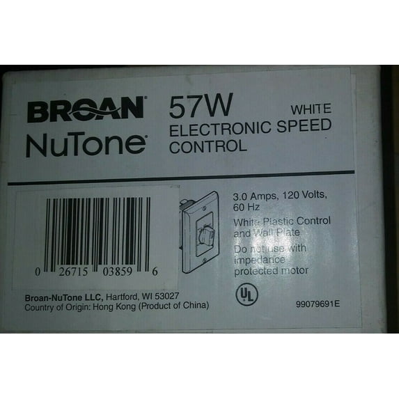 (1) NEW NuTone Electronic Variable-Speed Fan Control- White 57W