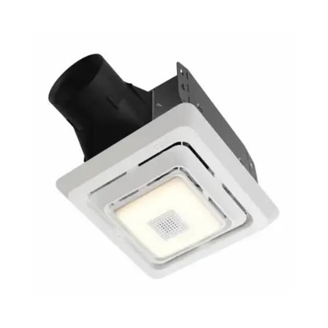 White Metal Ceiling Mount Bathroom Exhaust Fan with LED Light and Bluetooth Speaker