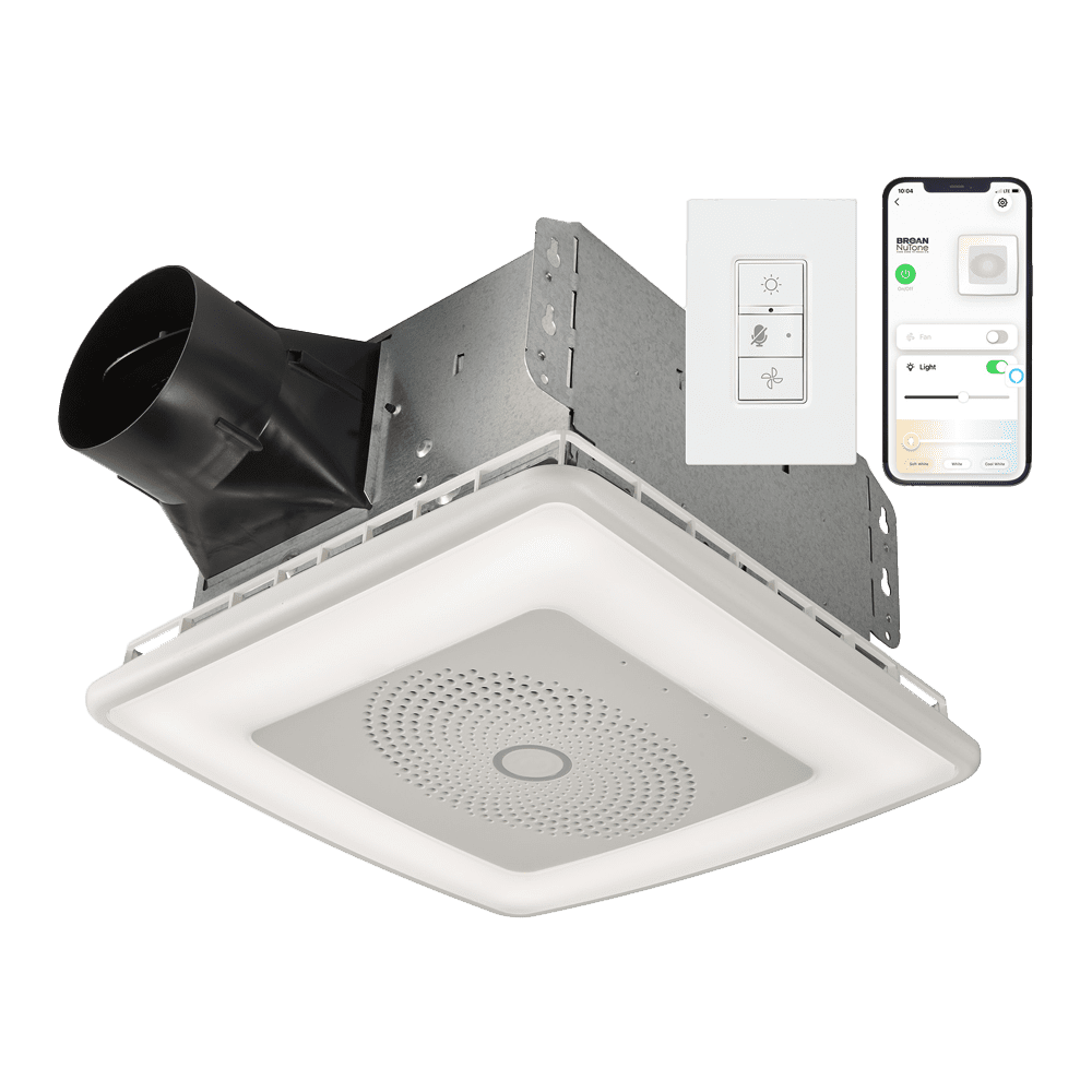 White Smart Ceiling Exhaust Fan with LED Light and Speakers