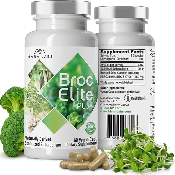 BrocElite Plus - Broccoli Supplement with Stabilized Sulforaphane Heart Health, Joint Support 60 CT
