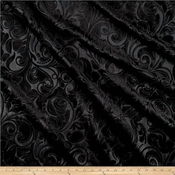 Brocade Damask Velvet Fabric, 58 Inch in Width, Ideal Embossed Material for Home Decor, Black / Cut by the Yard