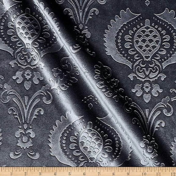 Brocade Damask Velvet Fabric, 58 Inch in Width, Ideal Embossed Material for Home Decor, Charcoal / Cut by the Yard