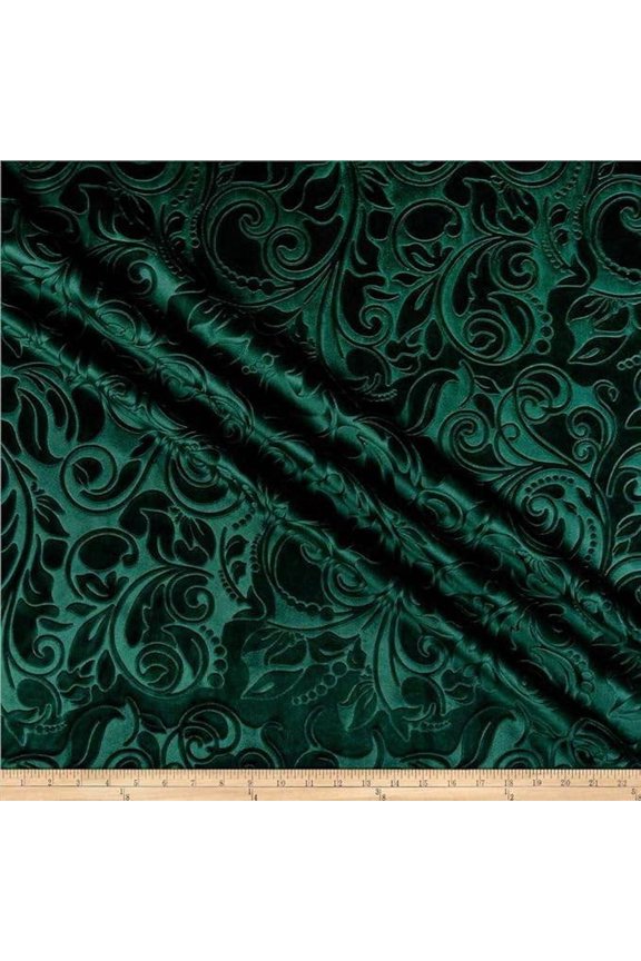 Brocade Damask Velvet Fabric, 58 Inch in Width, Ideal Embossed Material for Home Decor, Forest / Cut by the Yard