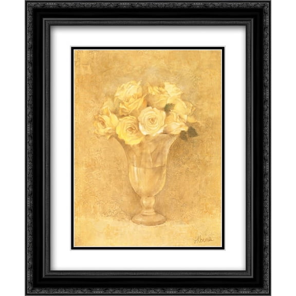 Brocade Roses 2x Matted 15x18 Black Ornate Framed Art Print by Albena Hristova