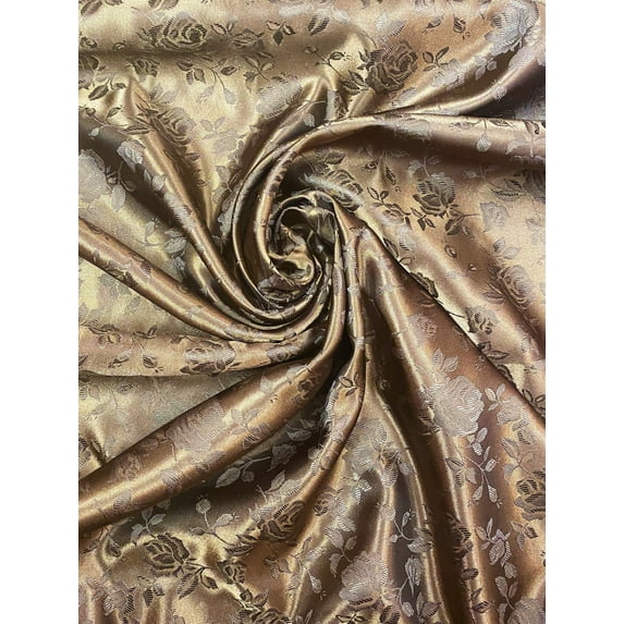 Brocade Roses Satin, 60" Wide, Sells by the Yard from Sal Tex Fabrics, Brown