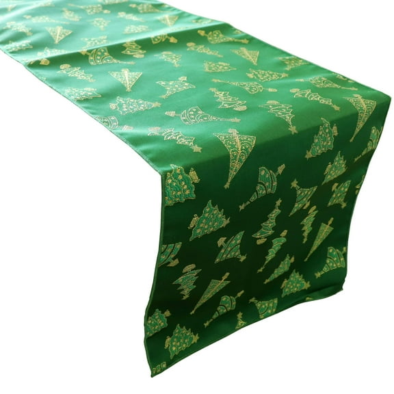 Brocade Table Runner Christmas Holiday Collection Glittery Trees Green