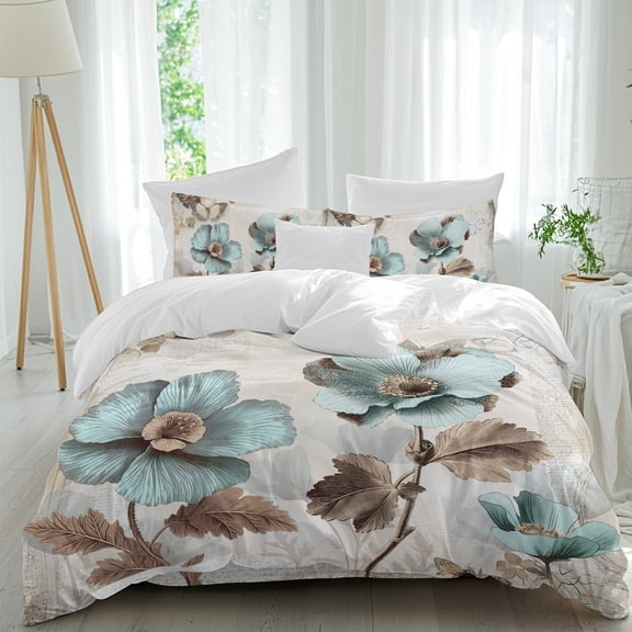 Broccoli Floral Butterfly on Retro Letter Back Queen Size Bed Set,Victorian Style Bedding for All Seasons,4 Pcs Bed Set,1 Quiltcover(90"x92"),1 Sheet(94"x116"),2 Pillowcases(30"x20")