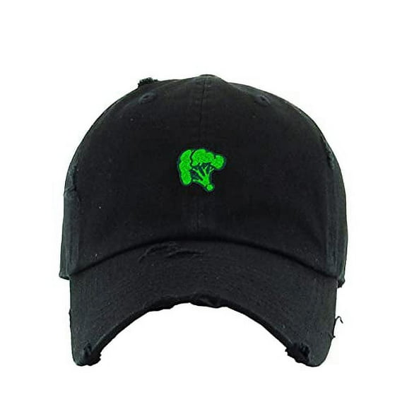Broccoli Vintage Baseball Cap Embroidered Cotton Adjustable Distressed Dad Hat Black
