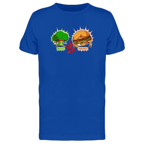 Broccoli Vs Hamburger Cartoon T-Shirt Men -Image by Shutterstock, Male Small