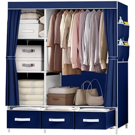 Brochao Portable Closet, Wardrobe Closet Organizer with Hanging Rods, 3 Drawers & 4 Shelves Closet Organizer, Blue