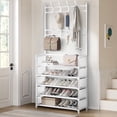 thumbnail image 1 of Brochao 5 Tiers Shoe Rack with Coat Rack, Shoe Organizer Storage with Hooks, Freestanding Shoe Shelf for Entryway, Hallway, Office, White, 1 of 7
