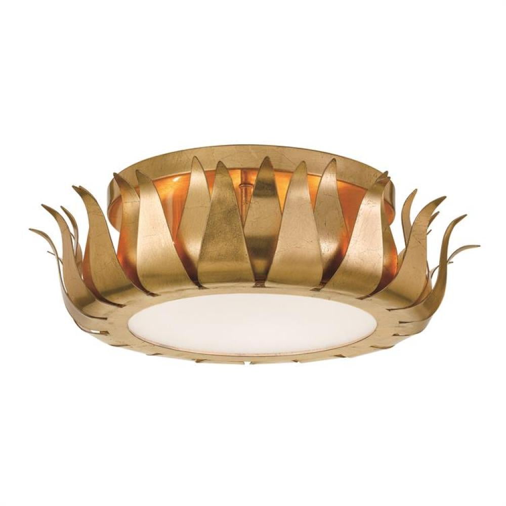 Antique Gold 3-Light Glass Flush Mount Ceiling Lamp