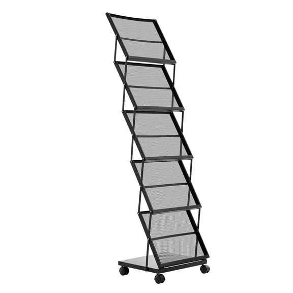 Brochure Display Rack 5 Pockets Foldable Magazine Literature Stand Floor Standing Metal with Wheels Office Trade Show