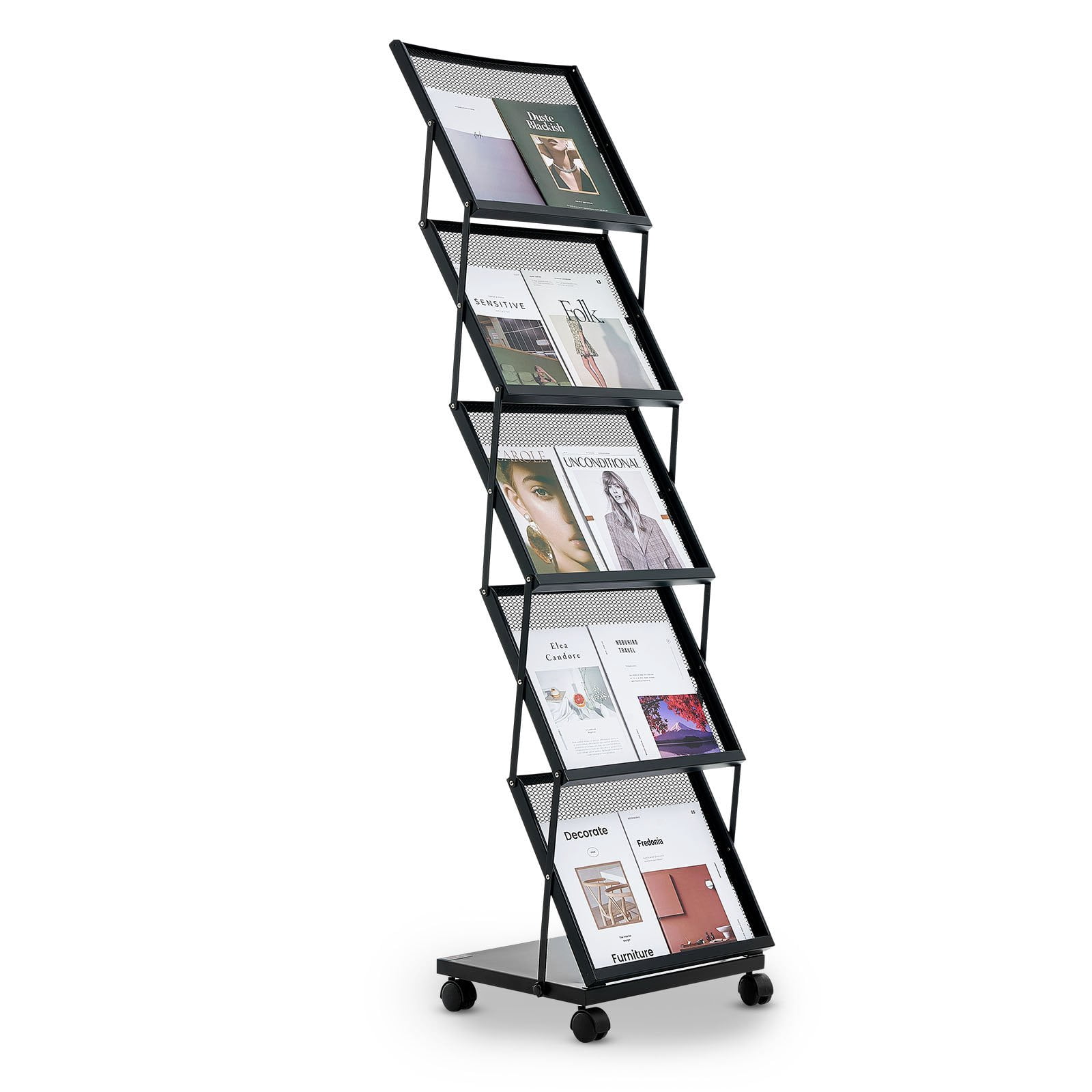 Brochure Display Rack, Foldable 5 Pockets Magazine Literature Display ...