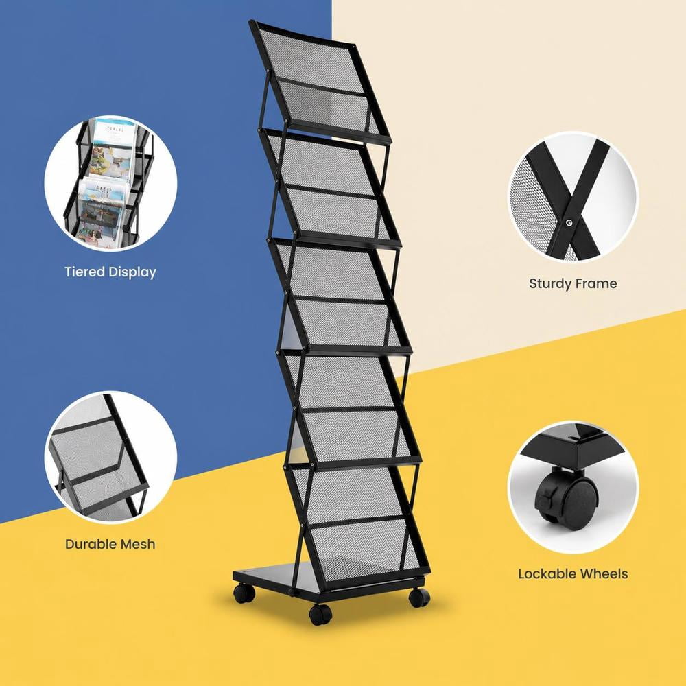 Brochure Display Rack, Foldable 5-Tier Metal Literature Stand with ...
