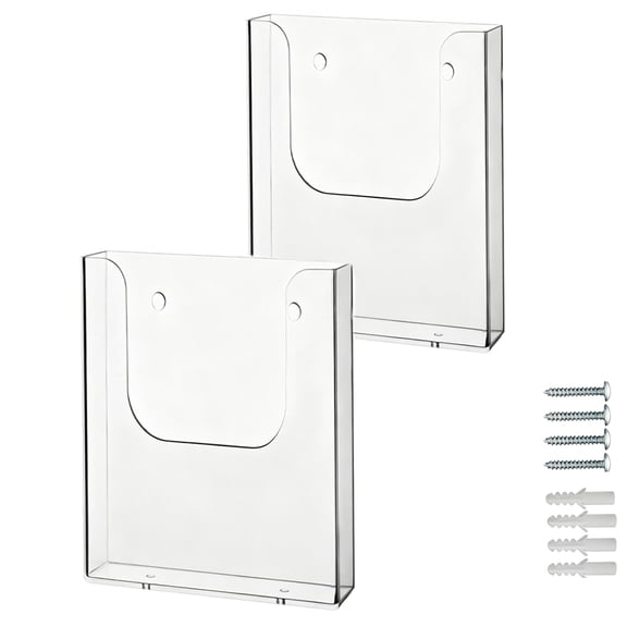 Brochure Display Stand Wall Mount, 2 Pcs Clear Flyer Holder with Screw, Literature Organizer Pamphlet Display Plastic Magazine Holders for Office, School, Hotel, Exhibition
