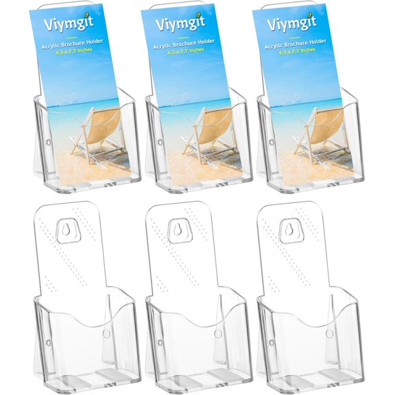 Brochure Holder Stand, 6 Pack 4 inches Acrylic Pamphlet Display Stand Wall Mount/Countertop, Clear Plastic Trifold Rack Card Holder for Organizer Flyer, Leaflets, Document, Literature