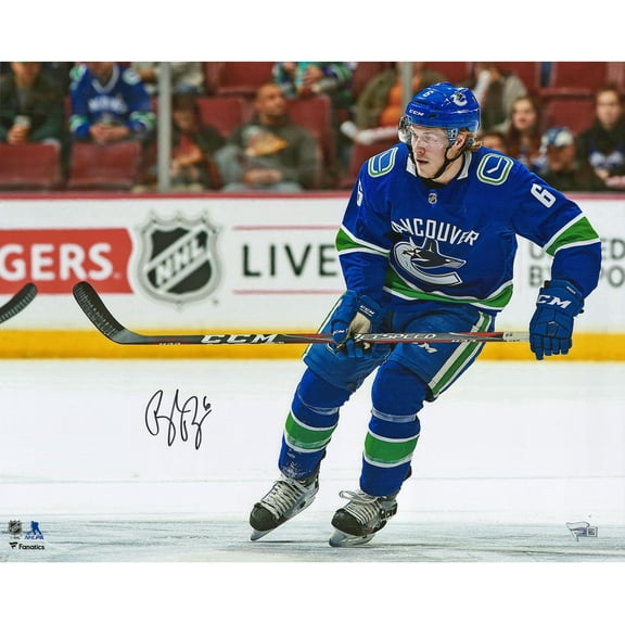 Brock Boeser Vancouver Canucks Autographed 16" x 20" Blue Jersey Skating Photograph - Fanatics Authentic Certified