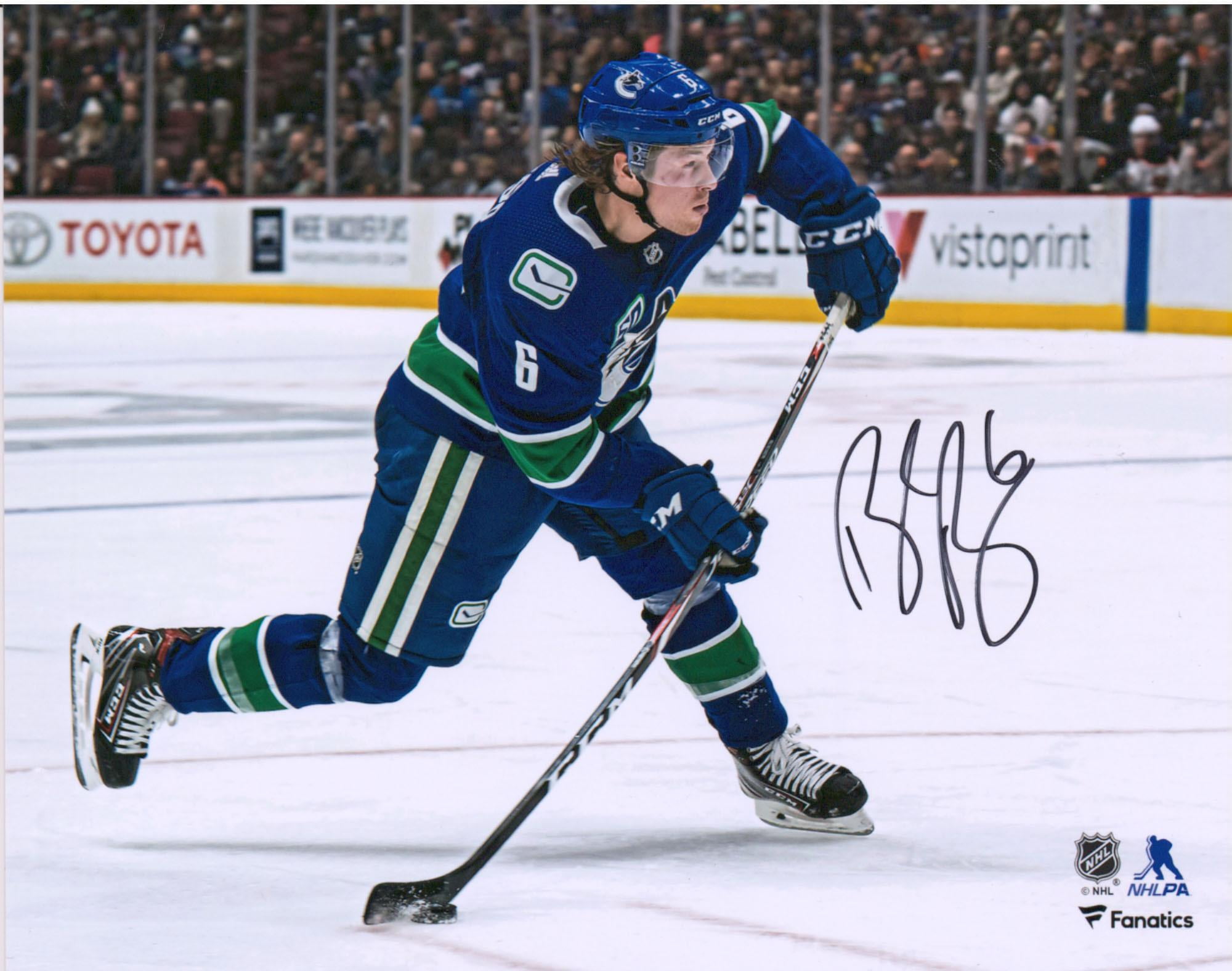 Brock Boeser Vancouver Canucks Autographed 8" x 10" Blue Jersey Shooting Photograph - Fanatics Authentic Certified