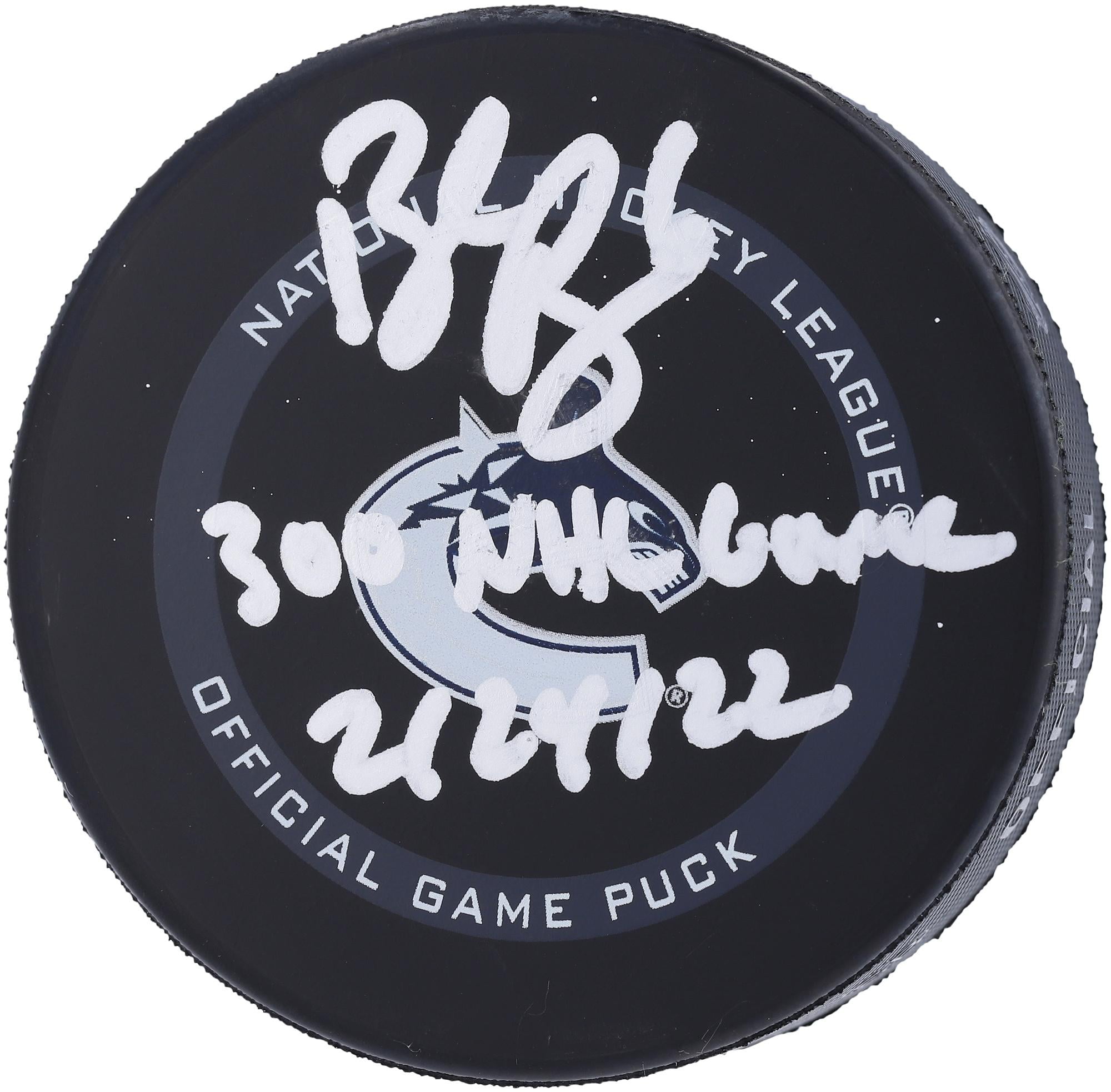 Brock Boeser Vancouver Canucks Autographed Official Game Puck with "300th NHL Game 2/24/22" Inscription - Fanatics Authentic Certified